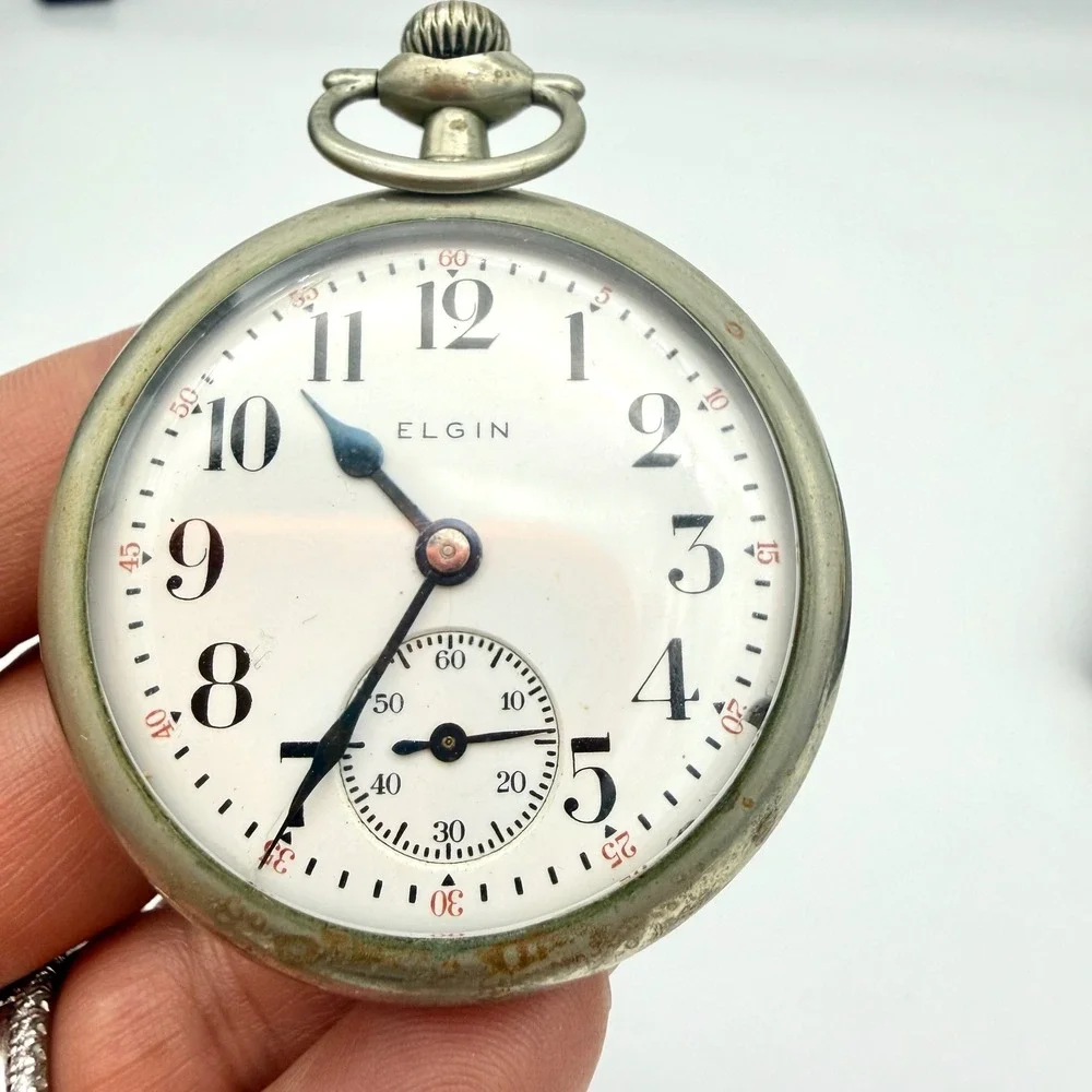 1927 Elgin Pocket Watch Size 16s Grade 480 7J Silverode Red Minute Track Running